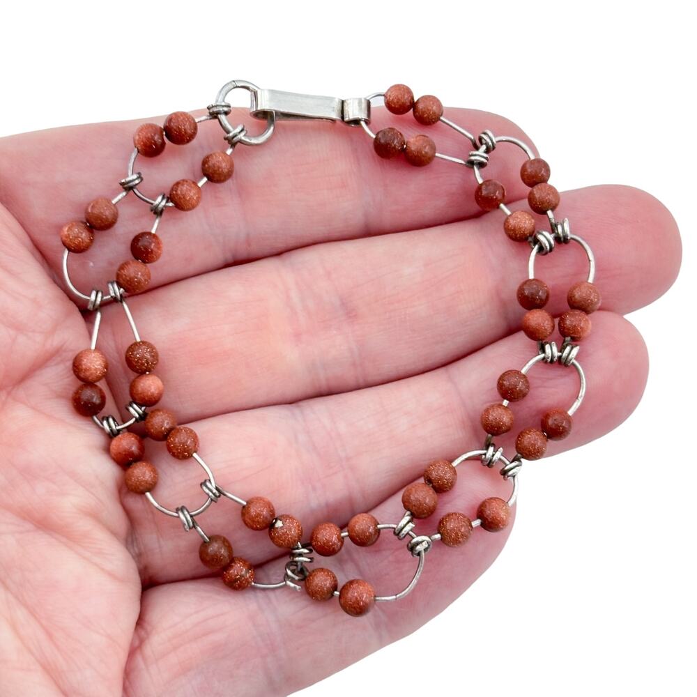Vintage Sterling Silver 925 Sunstone Bracelet 7.5"